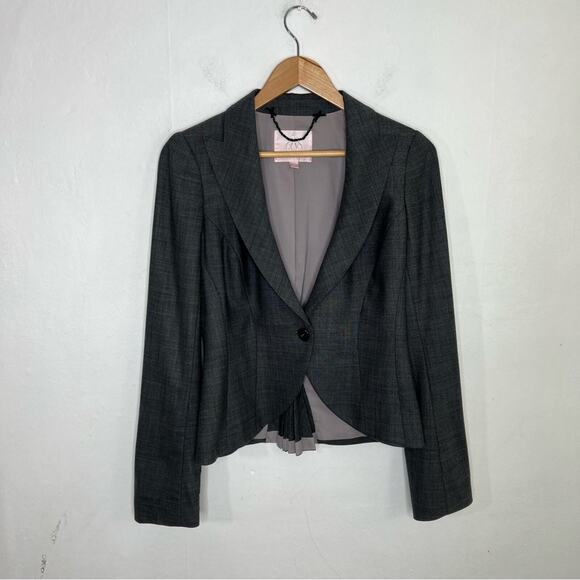 Rebecca Taylor Gray Wool Blend Ruffle Pleated Back Blazer Jacket Size 8 - Picture 13 of 13